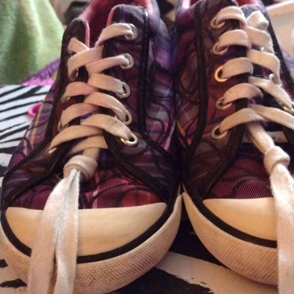 Coach Barrett 8B Sneakers Purple Blue with Red Pink Yellow Strips & Sparkle Mono